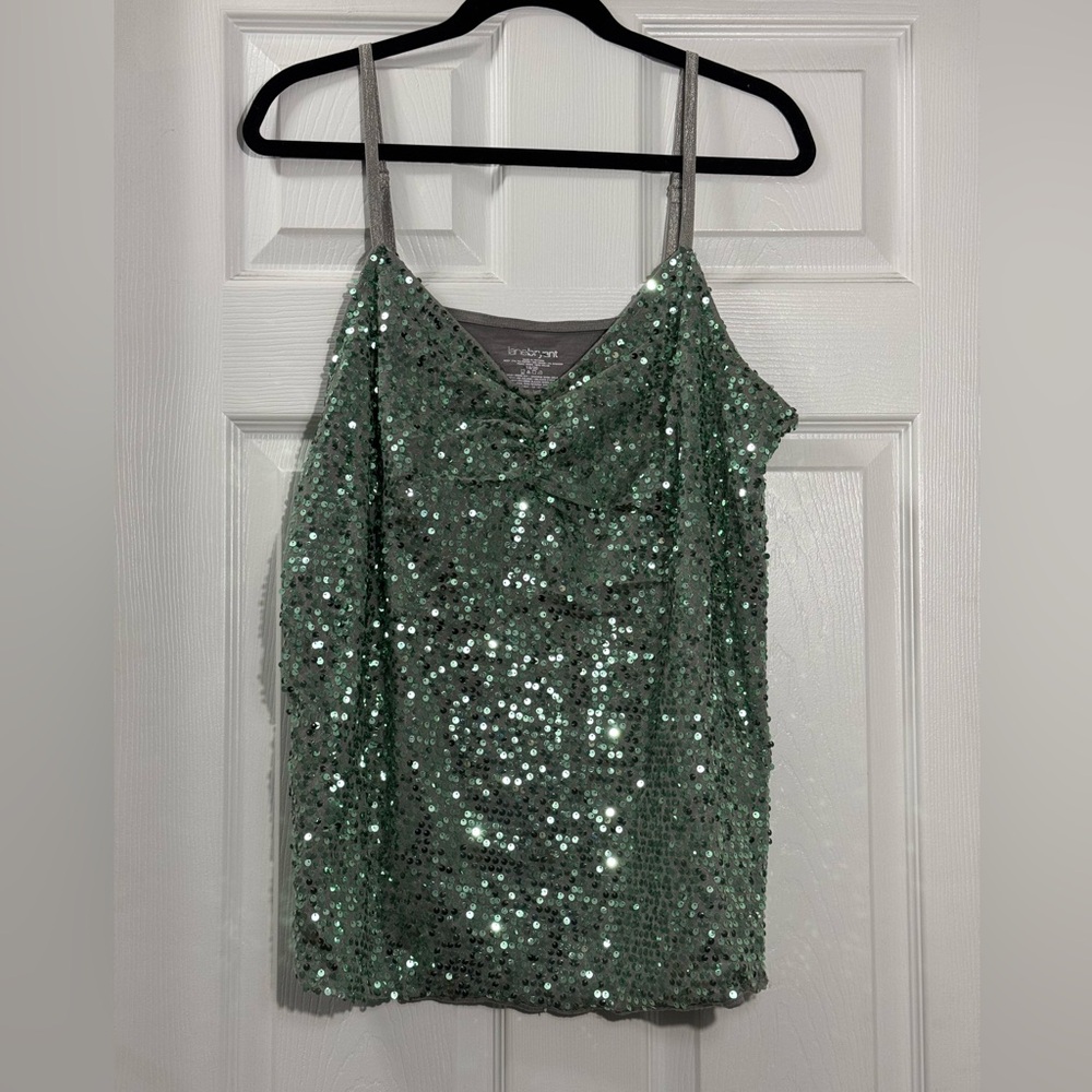 Lane Bryant Green Sequin Cami Tank Top Holiday Party NYE 18/20